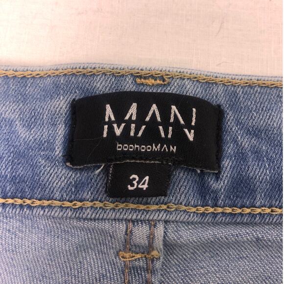 Boohoo Man Light Wash Distressed Button Fly Stretch Skinny Jeans Men's 34 - Picture 6 of 13